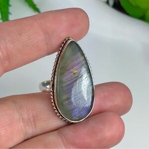 Natural Purple Labradorite Ring Size 8.75 8 3/4 almost 9 Vintage Boho Style 925